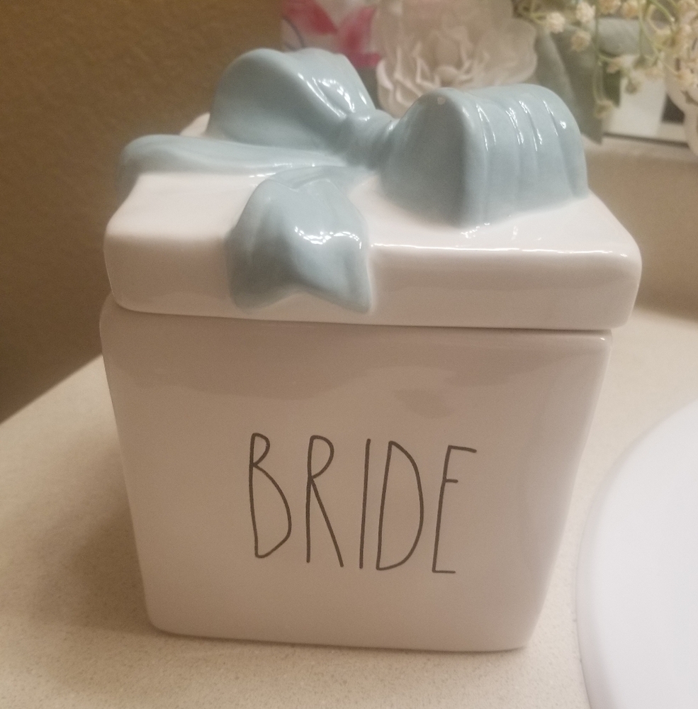 Rae Dunn Bride Ceramic Box Candle - White and Blue